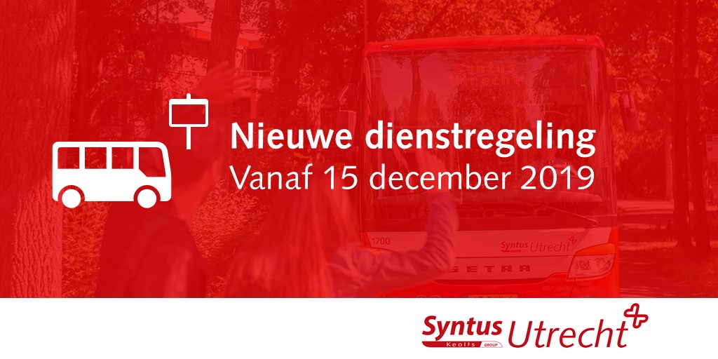 Vanaf 15 december 2019 een nieuwe dienstregeling voor Syntus Utrecht